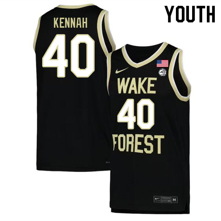 Youth #40 RJ Kennah Wake Forest Demon Deacons 2022-23 College Stitchec Basketball Jerseys Sale-Black